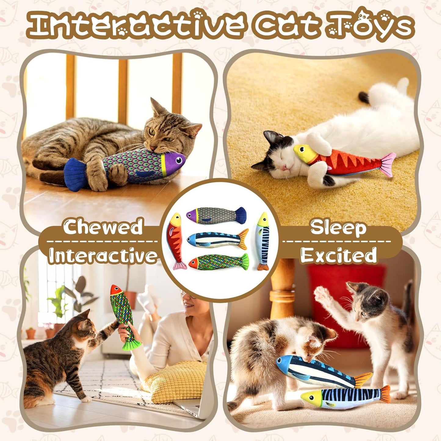 Cat Toys Saury Fish： 5 Pack Catnip Toys with Crinkle Sound and Soft Cotton