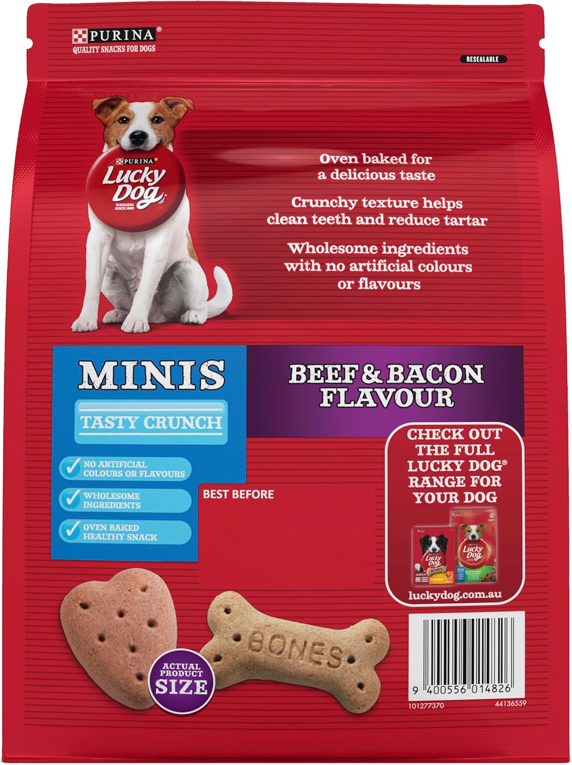 LUCKY DOG Adult Dog Treats Mini Beef and Bacon 800g