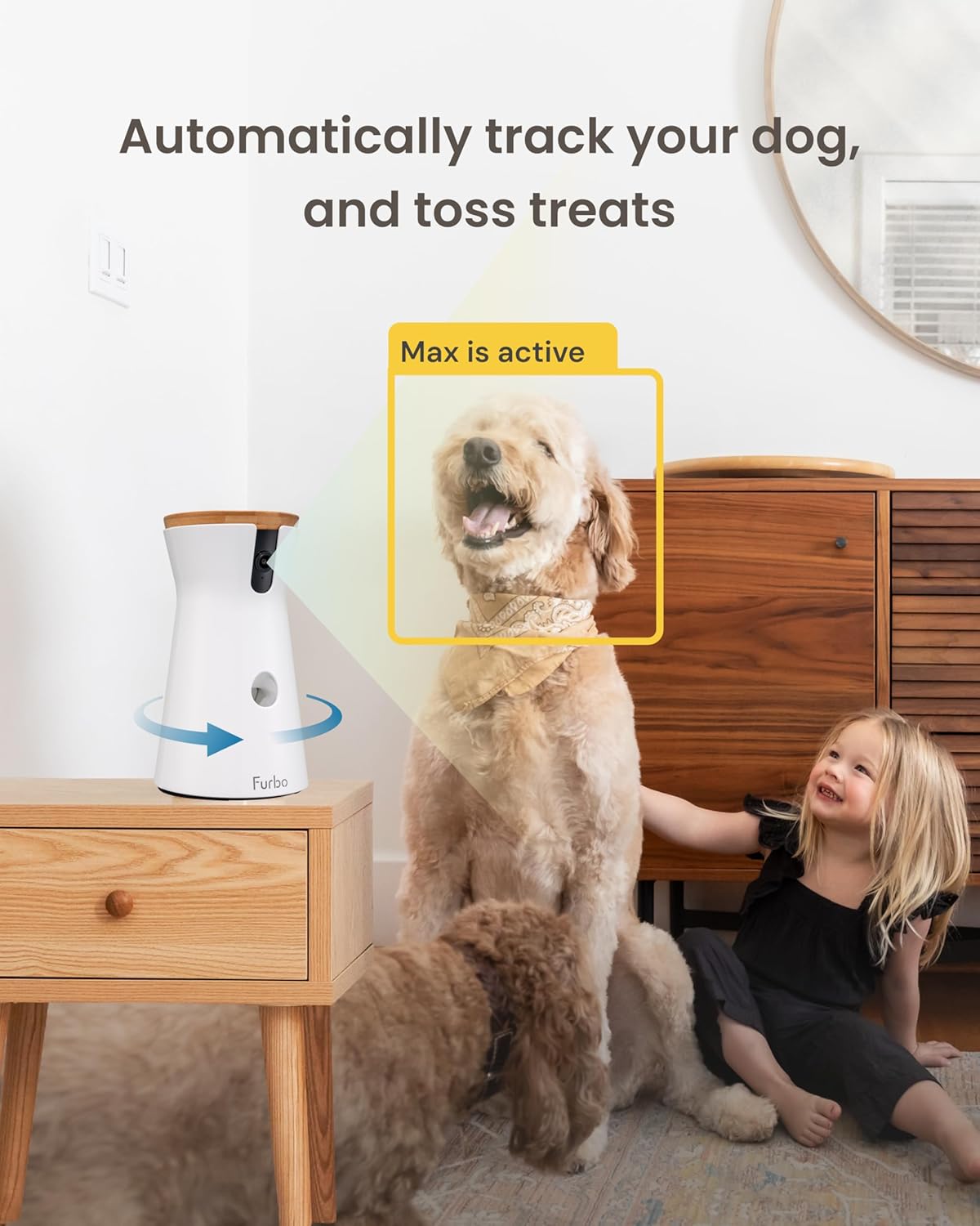Furbo 360° Dog Camera: Pet Security Cam w/Barking Alerts, Rotating View, Treat Toss w/Phone App