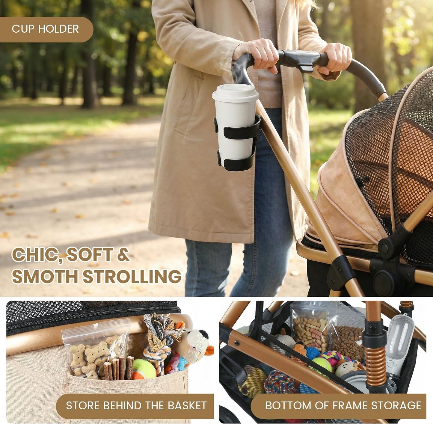 3-in-1 Dog Stroller for Medium Dogs up to 50 lbs, Smooth-Ride Pet Stroller with Detachable Carrier & Car Seat Combo
