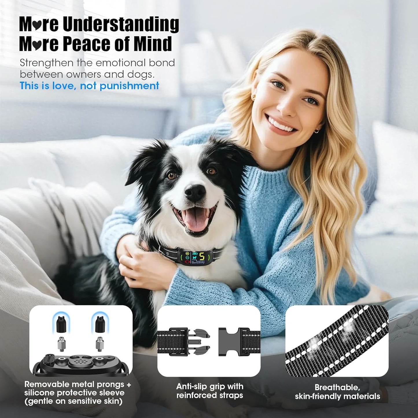Smart AI Bark Collar for Large Medium Small Dogs, Anti Barking Device with 5 Training Modes