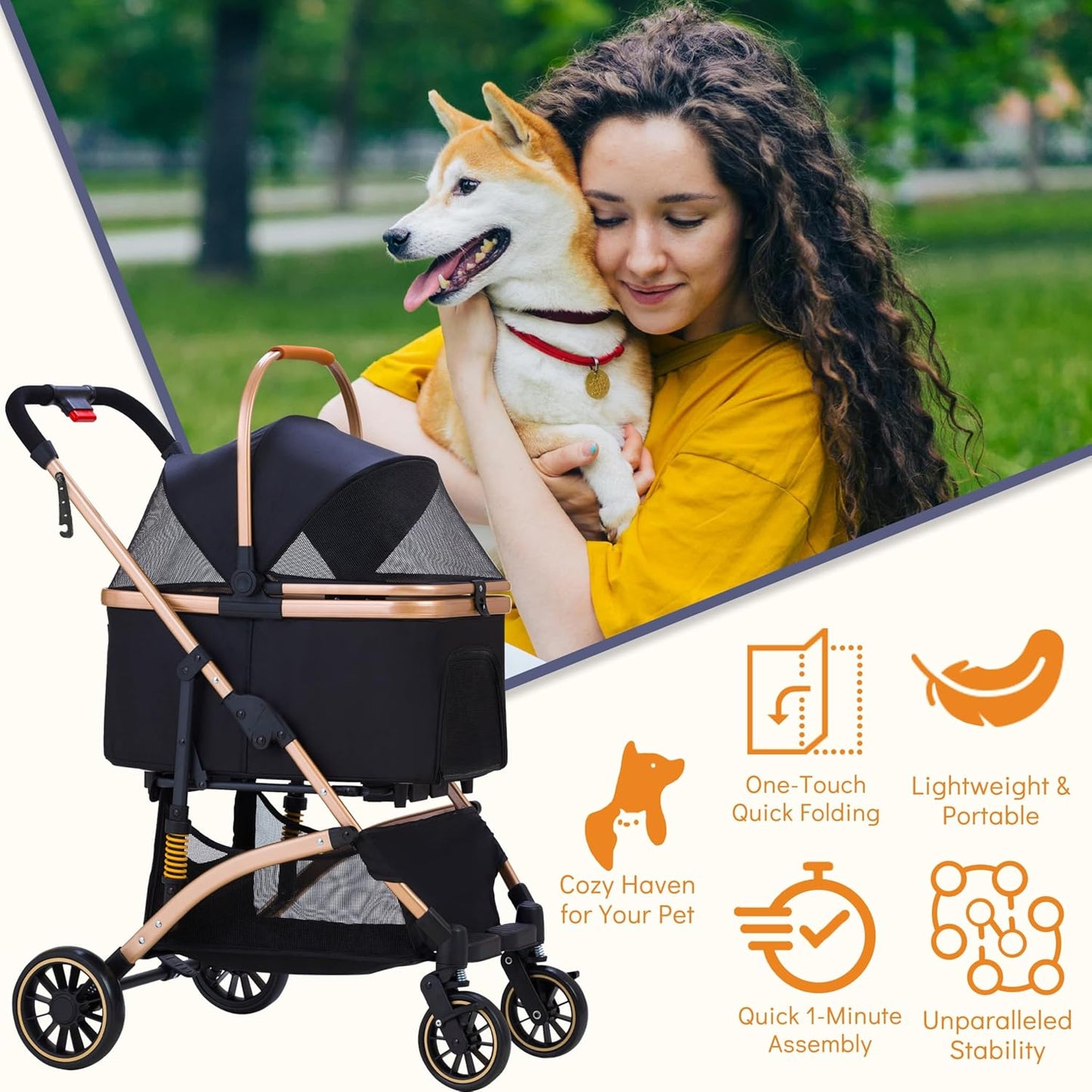 Pet Stroller for Small Dogs, Lightweight Small Dog Stroller for Dogs Cats with 6 Shock Absorption System