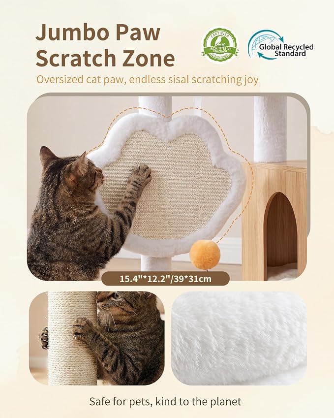 Heybly Cat Tree with Litter Box Enclosure, Modern 162cm Hidden Cat Tower for Indoor Cats,White Oak