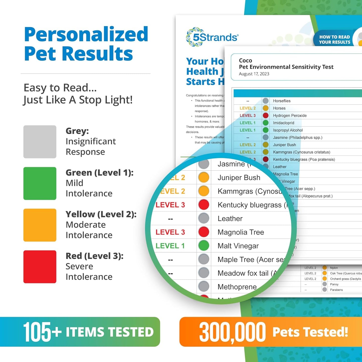 5Strands Pet Environmental Intolerance Test, 123 Items Tested, at Home Sensitivity Test for Dogs & Cats