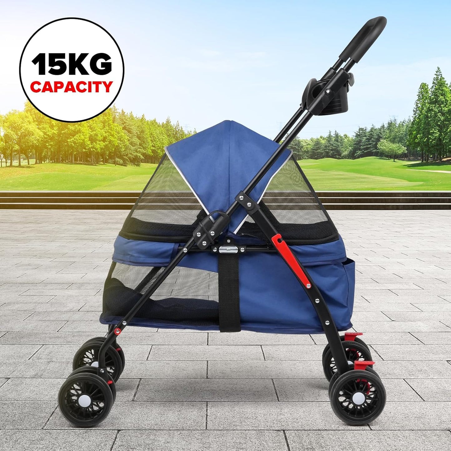 Advwin 4 Wheels Pet Stroller Dog Cat Cage Stroller for Medium Small Travel Folding Carrier