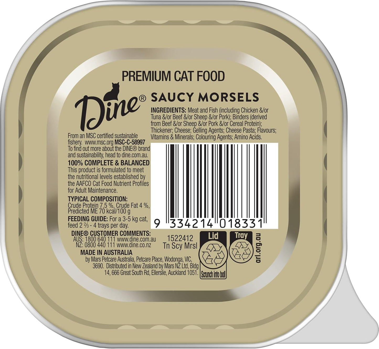 DINE Classic Collection Saucy Morsels with Tuna Mornay and Cheese, Wet Cat Food, 85g (Pack of 42)