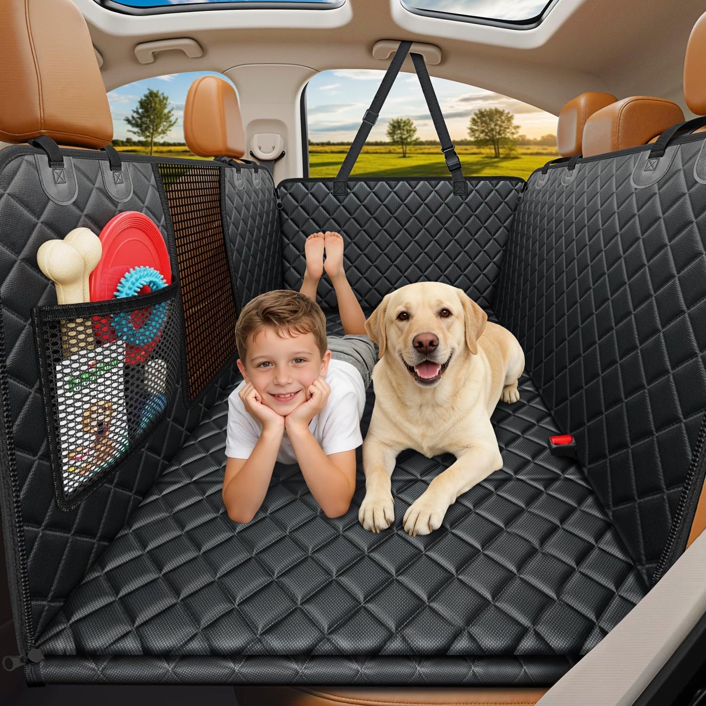 Dog Back Seat Cover Hard Bottom Truck Back Seats Protector, Large Backseat Extender for Dogs, Car