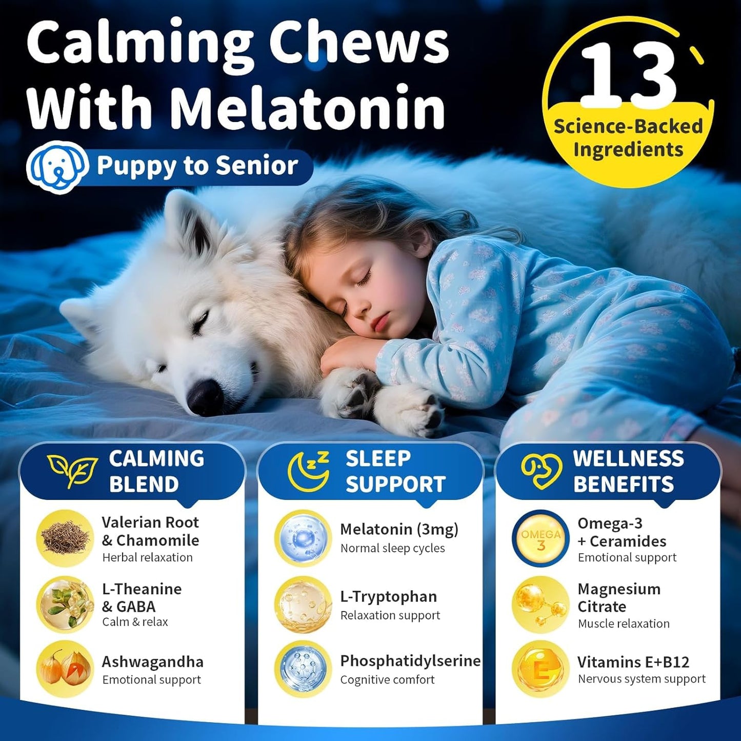Calming Support Chews for Dogs & Cats – Reduce Anxiety, Stress Relief & Relaxation (Chicken Flavor)