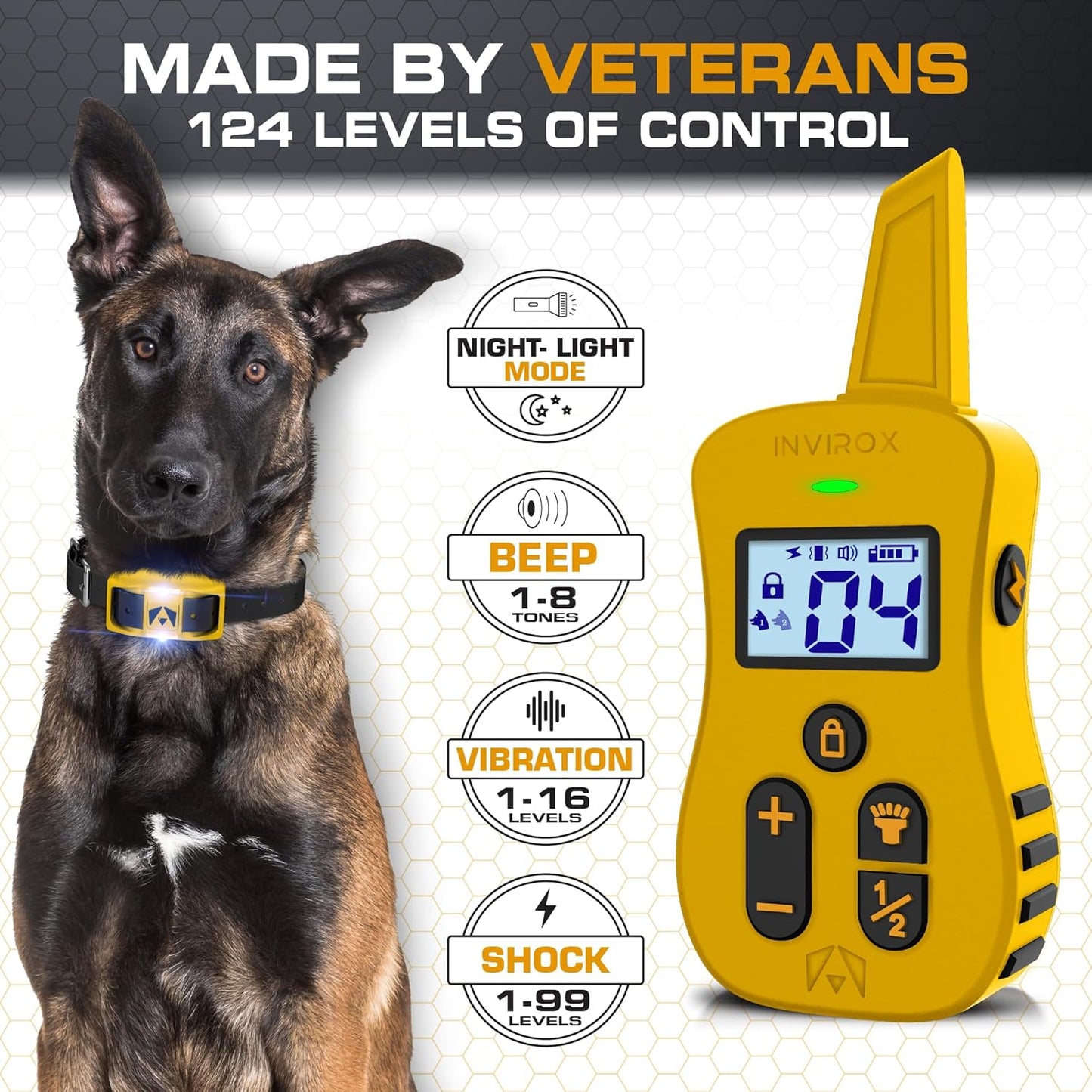 INVIROX Shock Collar for Dogs [Ultra K9] 124 Training Levels, 4 Powerful Modes with Night-Light