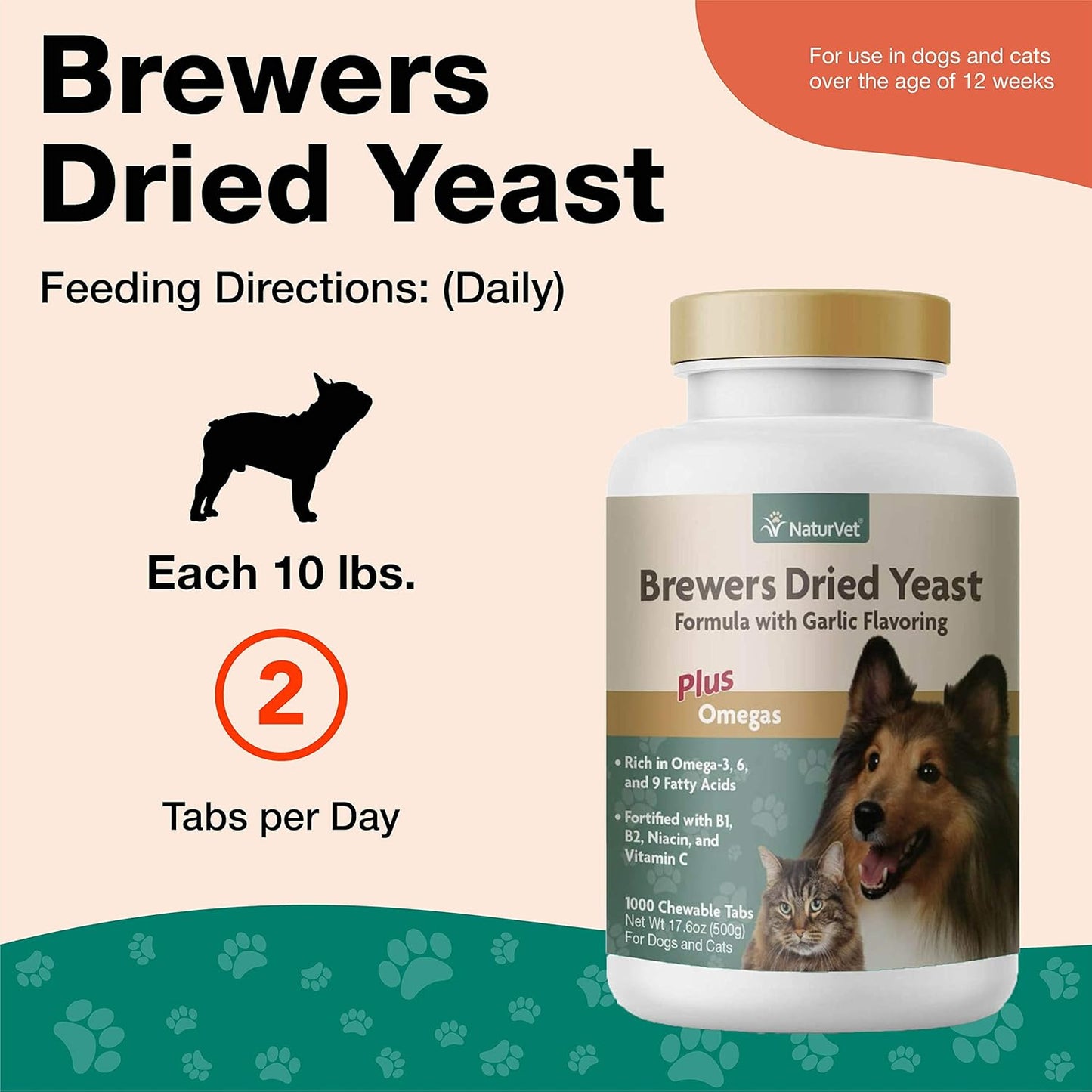 Naturvet 1000 Count Brewer's Dried Yeast Formula With Omegas Tablets For Dogs And Cats