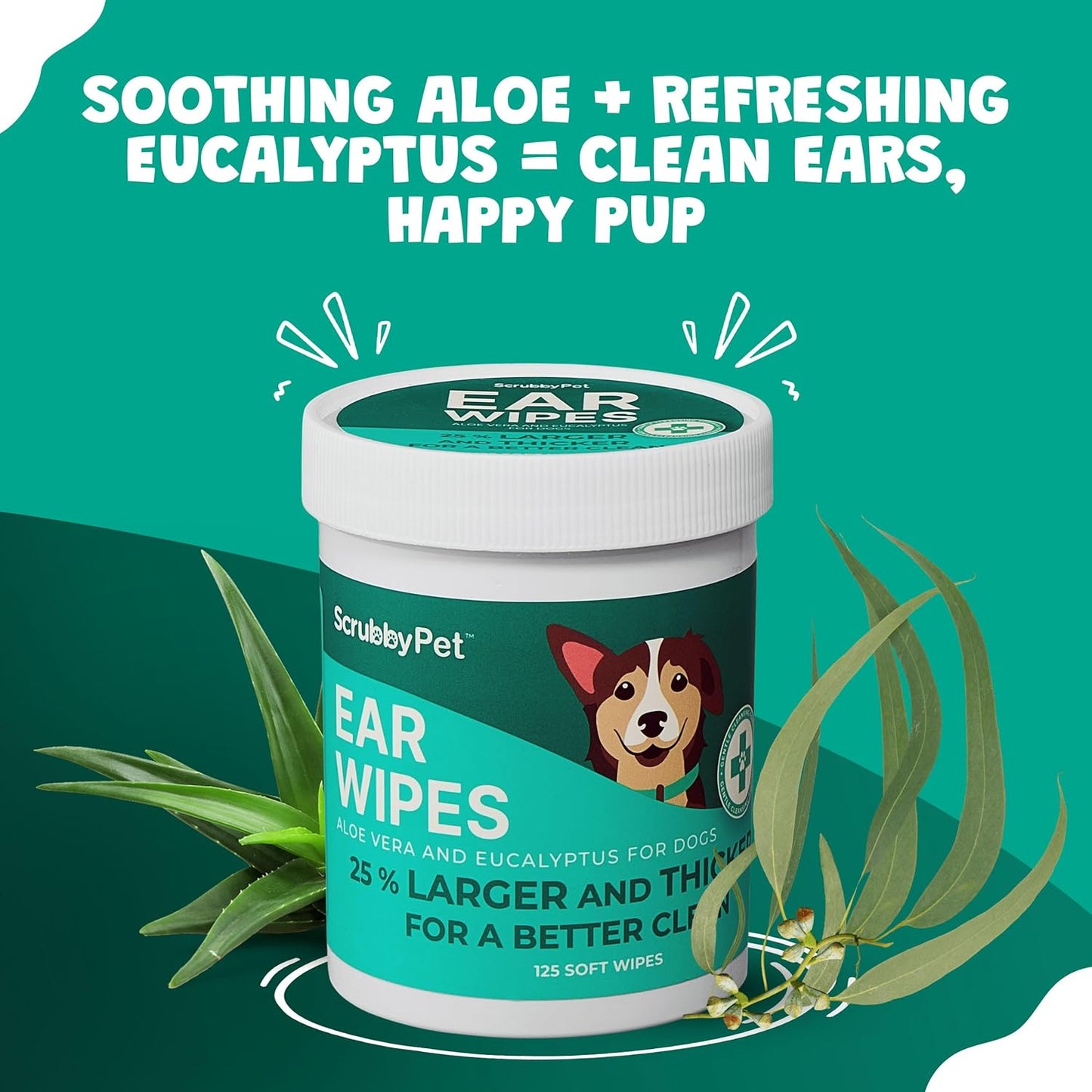 Dog Ear Wipes for Dogs | Extra Thick with Aloe Vera & Eucalyptus | 125 Count | Hypoallergenic