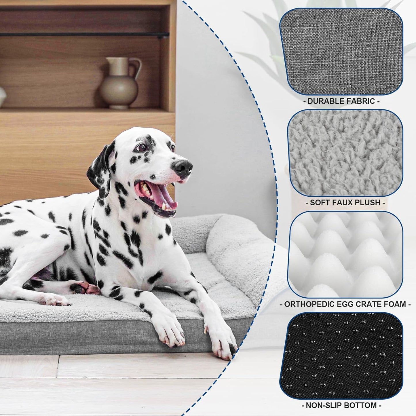 Sivomens Dog Bed for Medium Dogs, Egg Crate Foam Orthopedic Dog Bed with L-Shaped