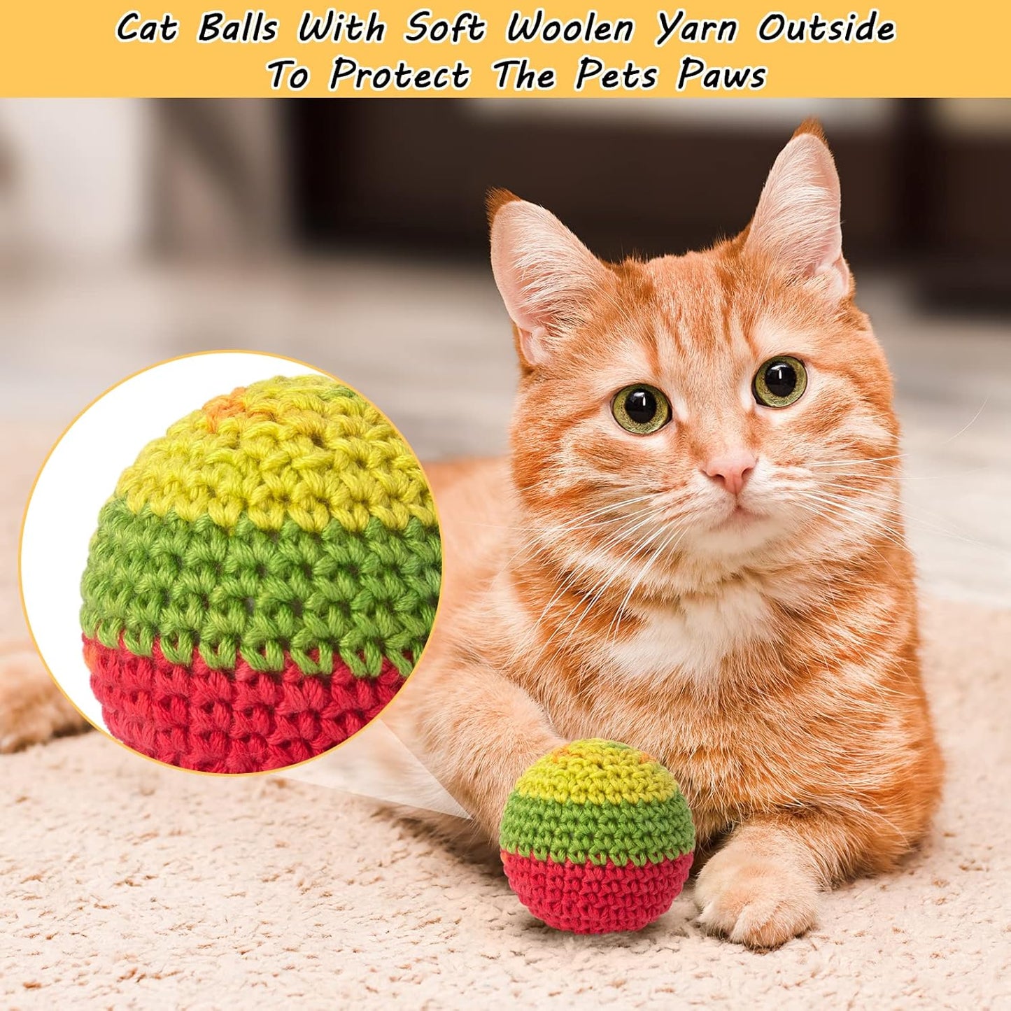 Retro Shaw Cat Toys Balls, Woolen Yarn Cat Ball Toy with Bell Inside-6 pack