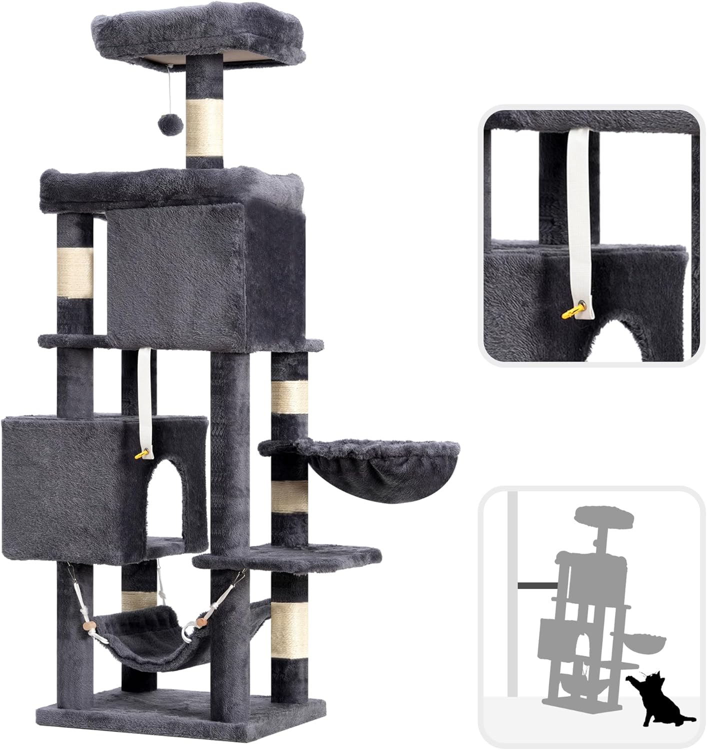 Heybly Cat Tree with Large Platform, Multi-Level Cat Tower with 2 Caves