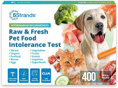 5Strands Pet Raw Food Intolerance Test, at Home Sensitivity Test for Dogs & Cats, 410 Items, Gently Cooked & Fresh Pet Food, Accurate for All Ages & Breeds, Pet Gut Health, Fast 4 Day Results