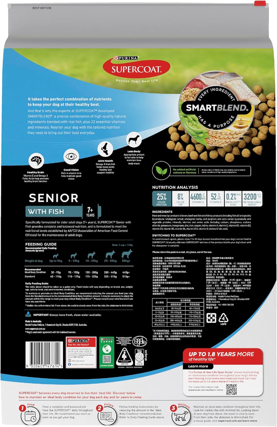 Purina Supercoat Senior Fish Dry Dog Food 18 Kg