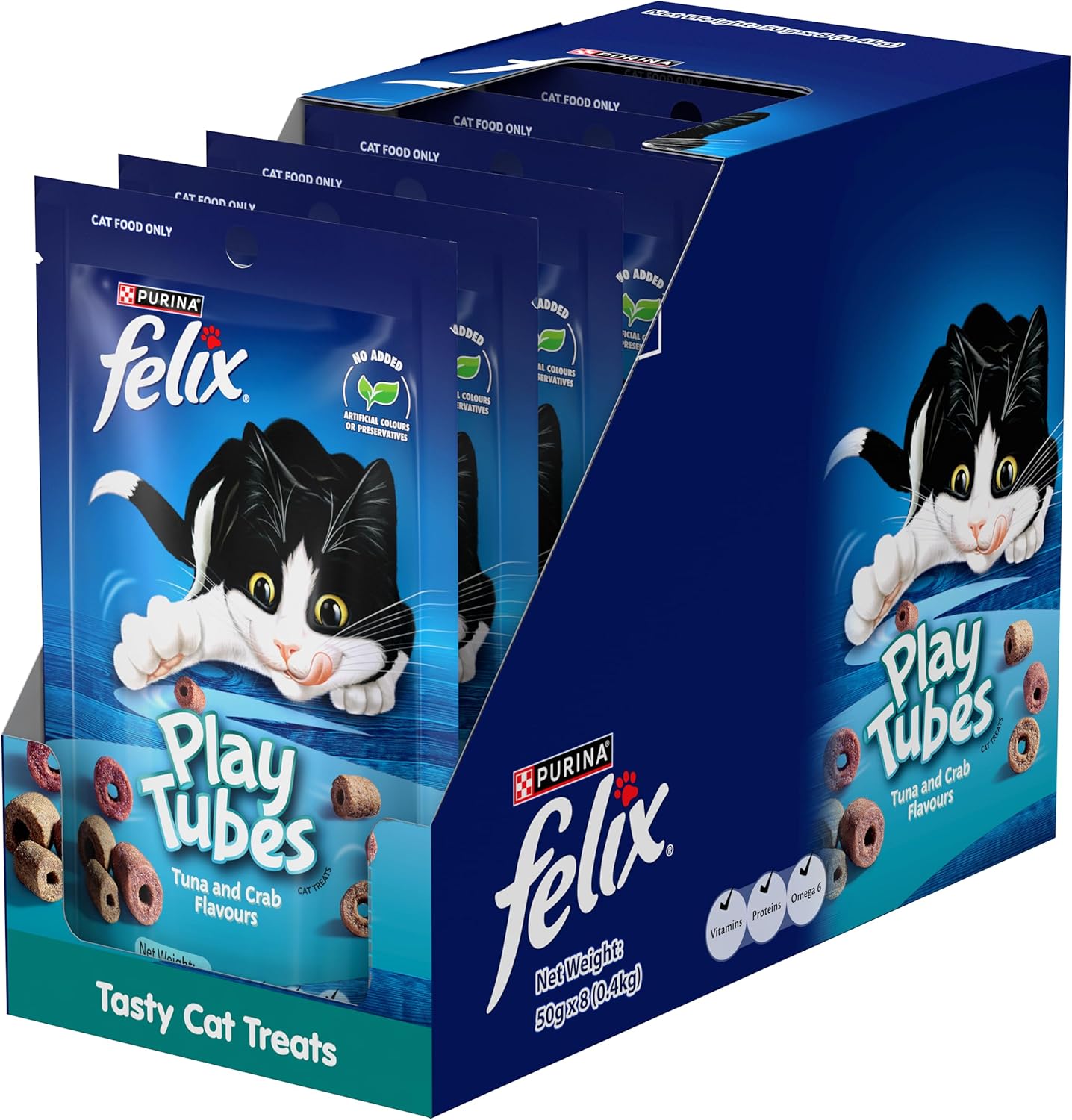 FELIX Adult Cat Treats Tuna & Crab Play Tubes 8x50g
