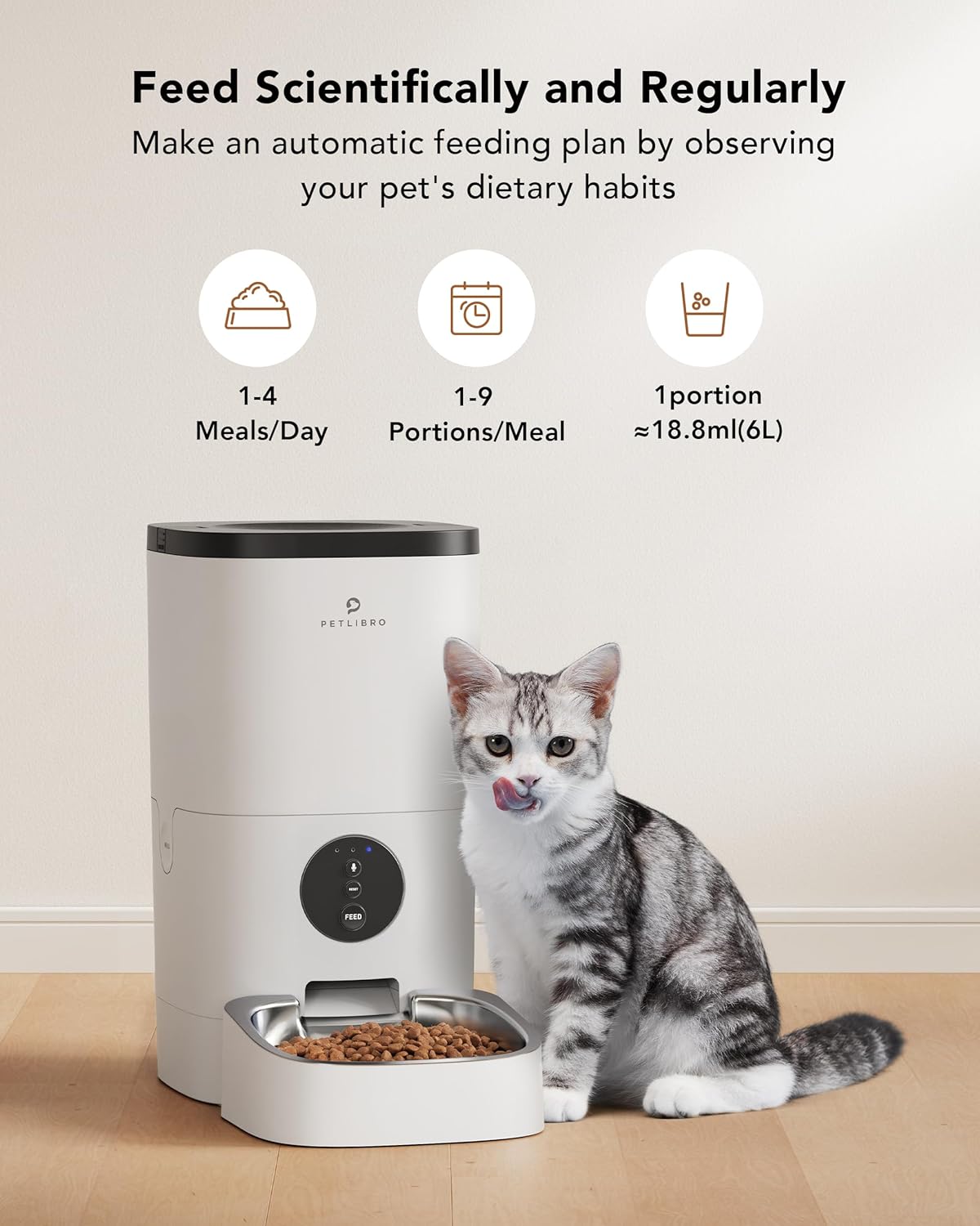 Petlibro Automatic Dog Feeder, 6L Dog Food Dispenser with Customize Feeding Schedule, 2.4G WiFi Pet Feeder with Timer Interactive Voice Recorder, Auto Dog Feeder for Cat Pet 1-4 Meals Dry Food
