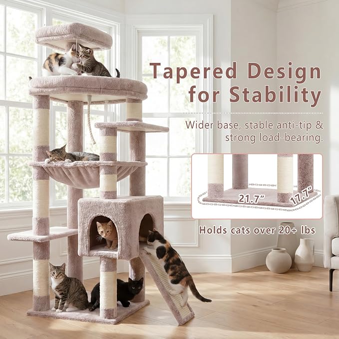 Heybly 64.2" Heavy-Duty Cat Tree for Large Cats with Wide Base HCT027MU | Rosy Brown