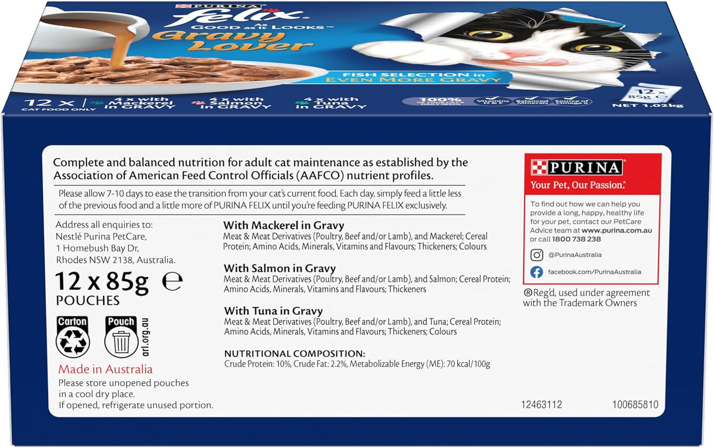 FELIX As Good As It Looks Adult Wet Cat Food Gravy Lover Fish Selection 60x85g