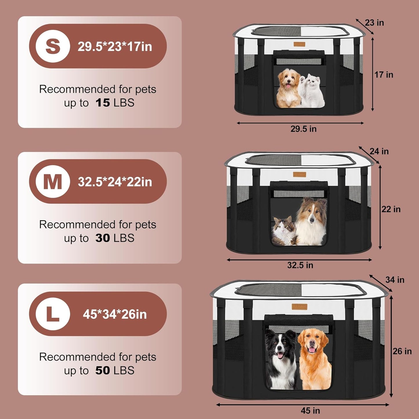 Dog Playpen - Foldable Cat Play Pens for Pubby,Kitten, Rabbit,Portable Pet Tent(Black-Small)