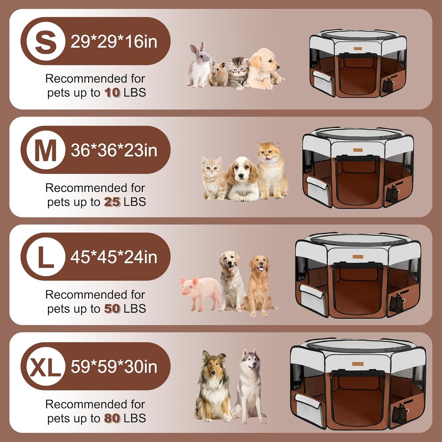 Dog Playpen, Portable Pet Play Pen for Cat, Puppies, Rabbits, Chickens, Foldable Large-Capacity
