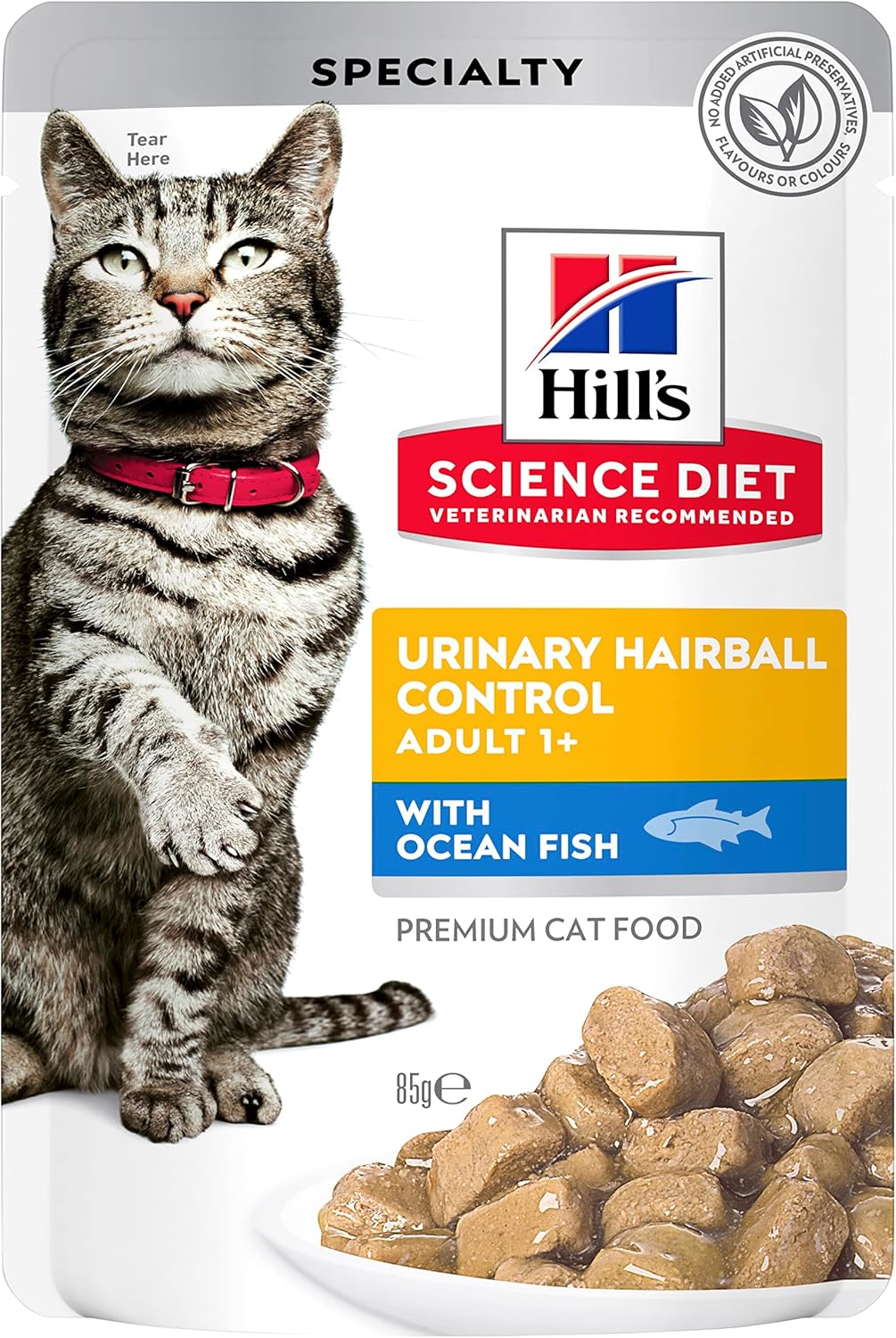 Hill's Science Diet Adult Wet Cat Food, Urinary Hairball Control Ocean Fish, 85g, 12 Pack, Cat Food Pouches