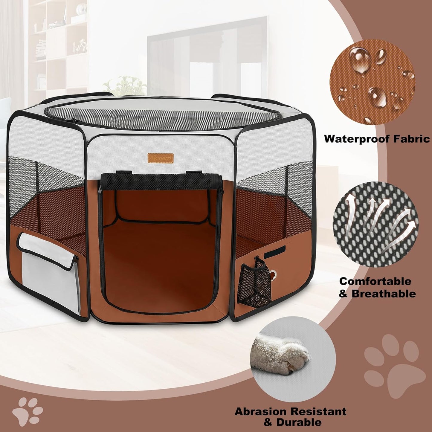 Dog Playpen, Portable Pet Play Pen for Cat, Puppies, Rabbits, Chickens, Foldable Large-Capacity