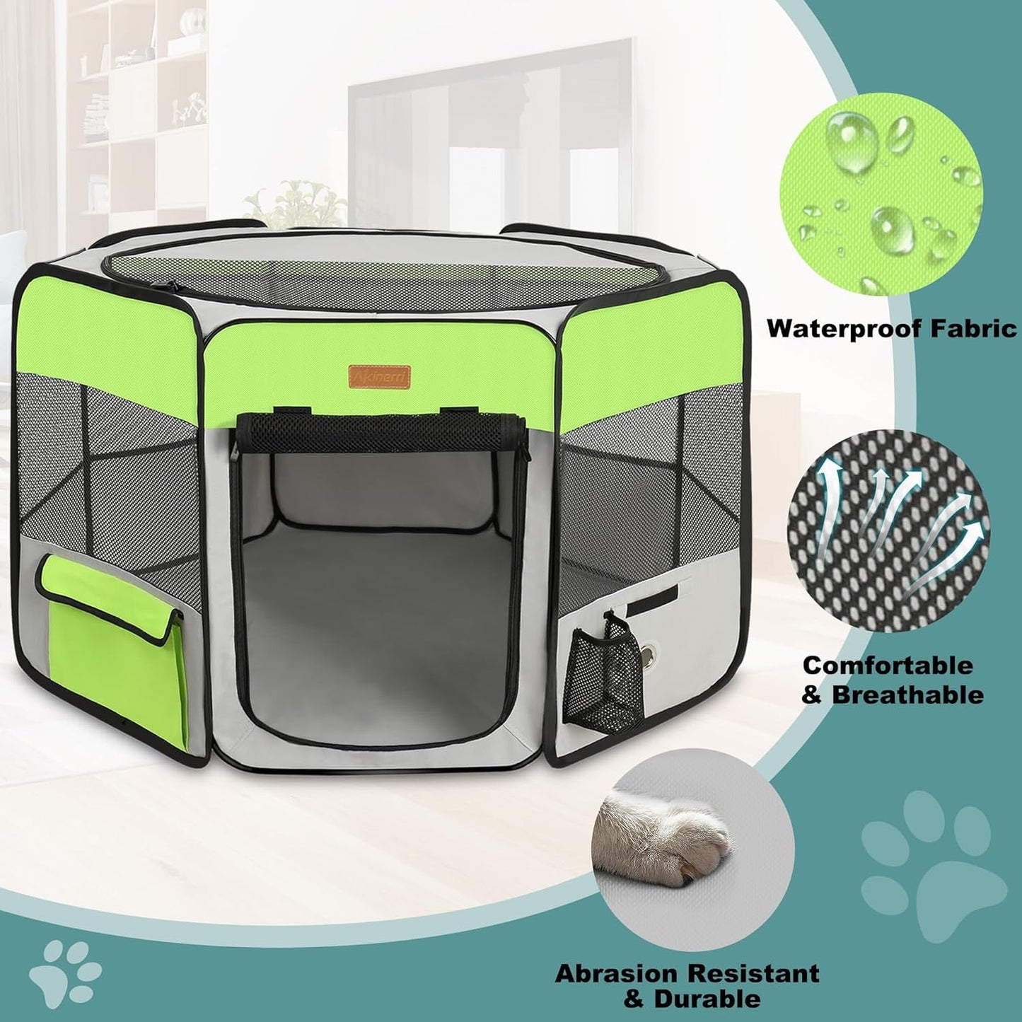 Dog Playpen, Portable Pet Play Pen for Cat, Puppies, Rabbits, Chickens, Foldable Large-Capacity