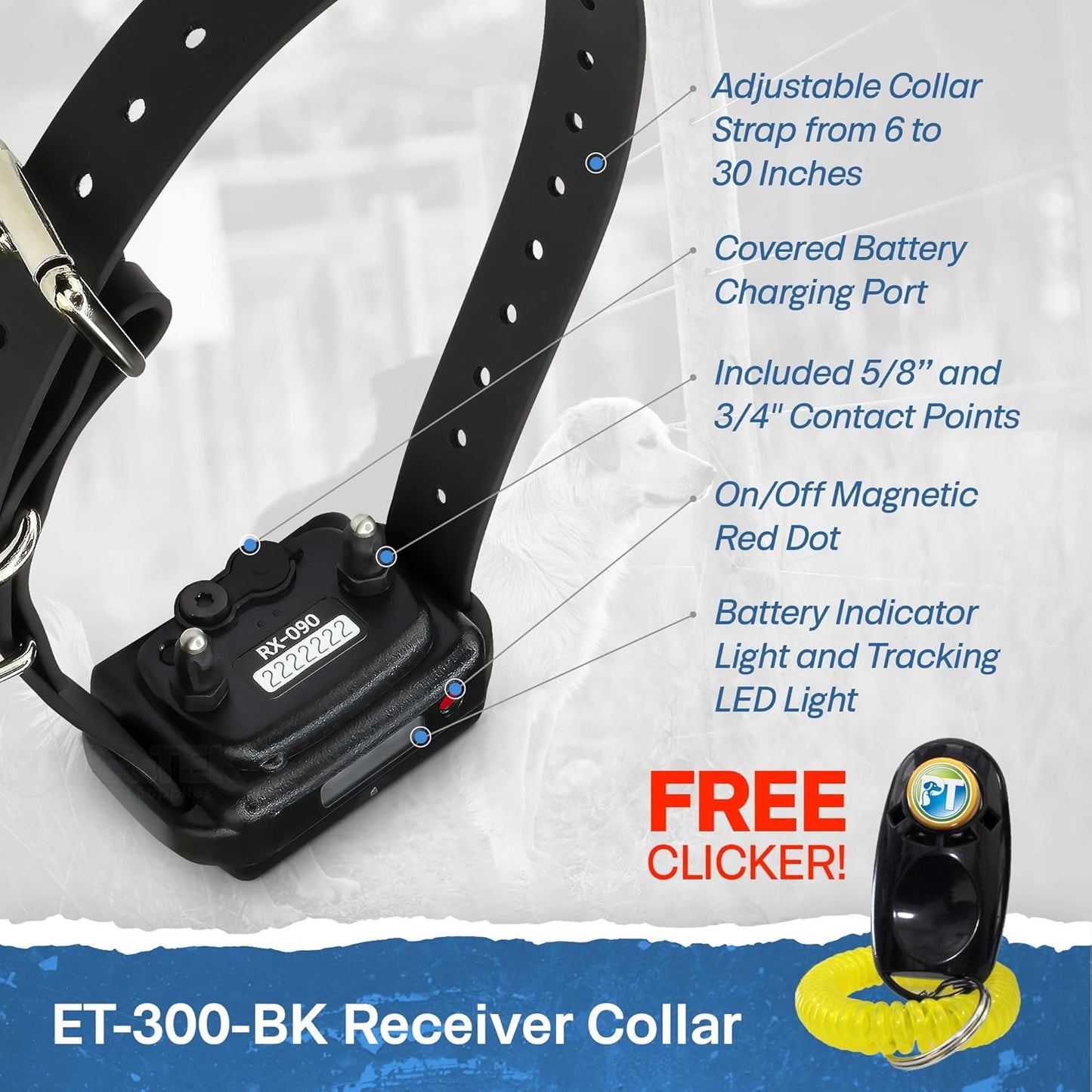 Educator ET-300 Black Mini E Collar for Dog Training with Remote - 1/2 Mile Range, Waterproof, 100 Blunt Stimulation Levels