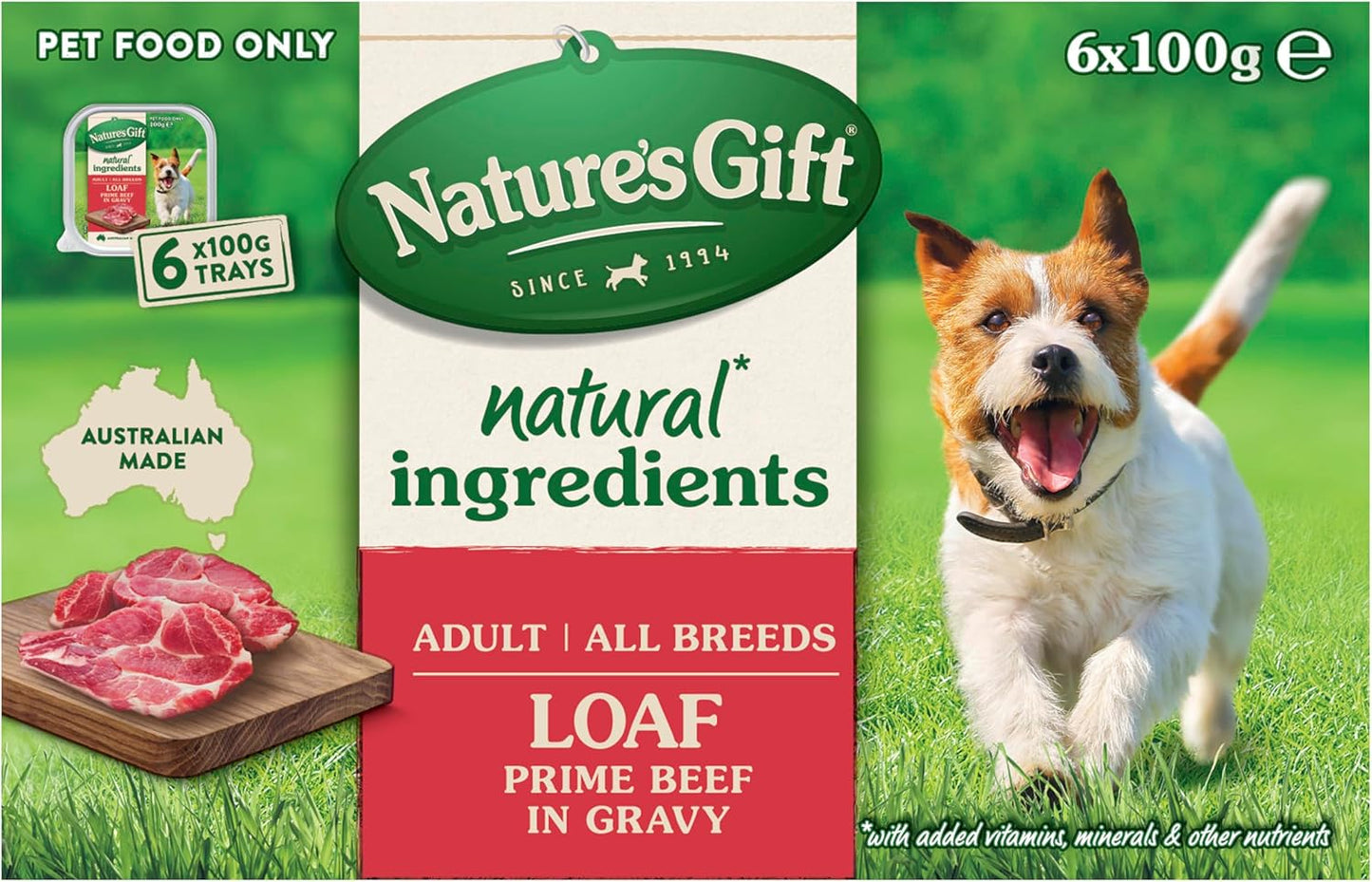 Nature's Gift Adult Wet Dog Food, Prime Beef in Gravy 6x100g