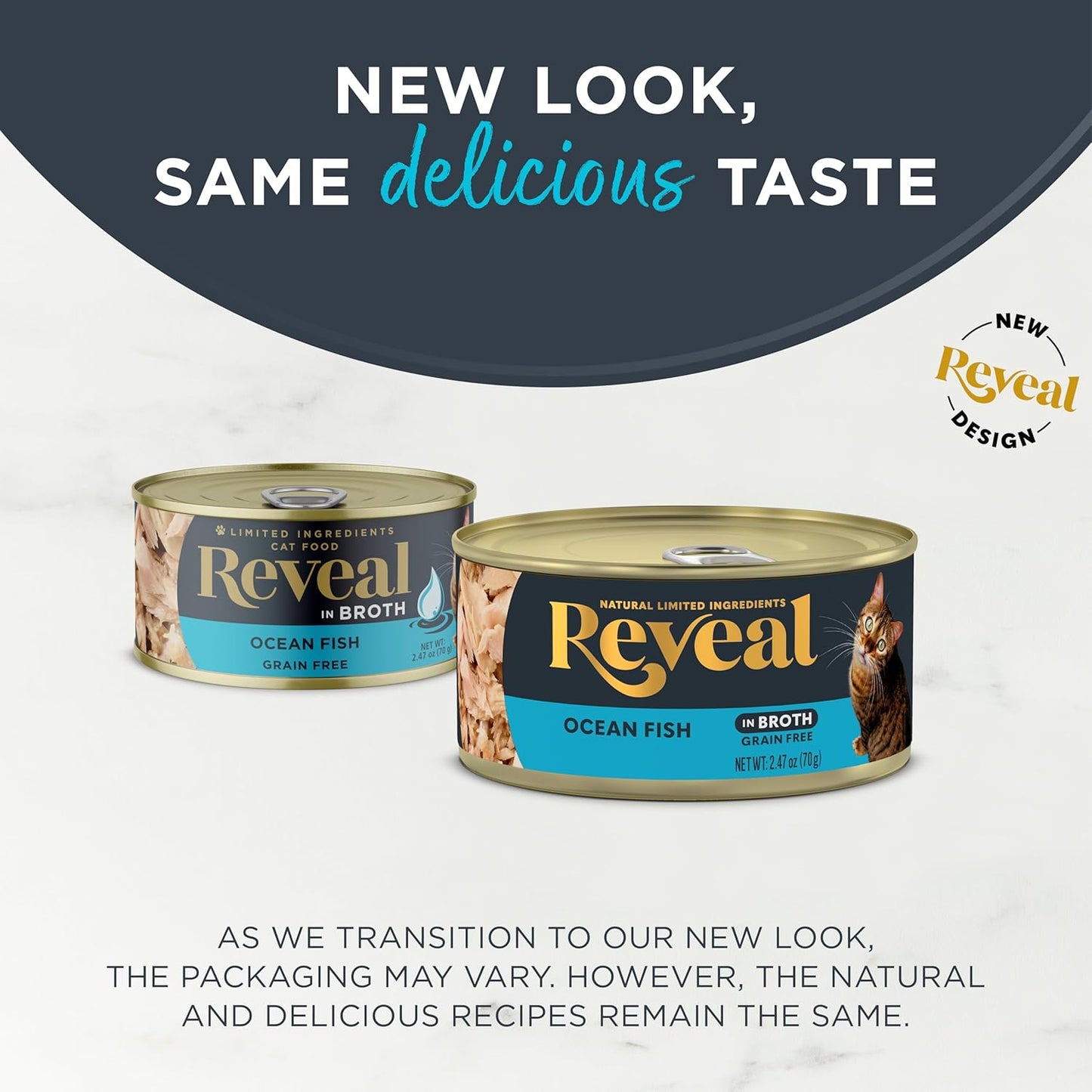 Reveal Natural Wet Cat Food, 24 Count, Grain Free, Limited Ingredient Canned Food for Cats, Ocean Fish in Broth, 70g Tins