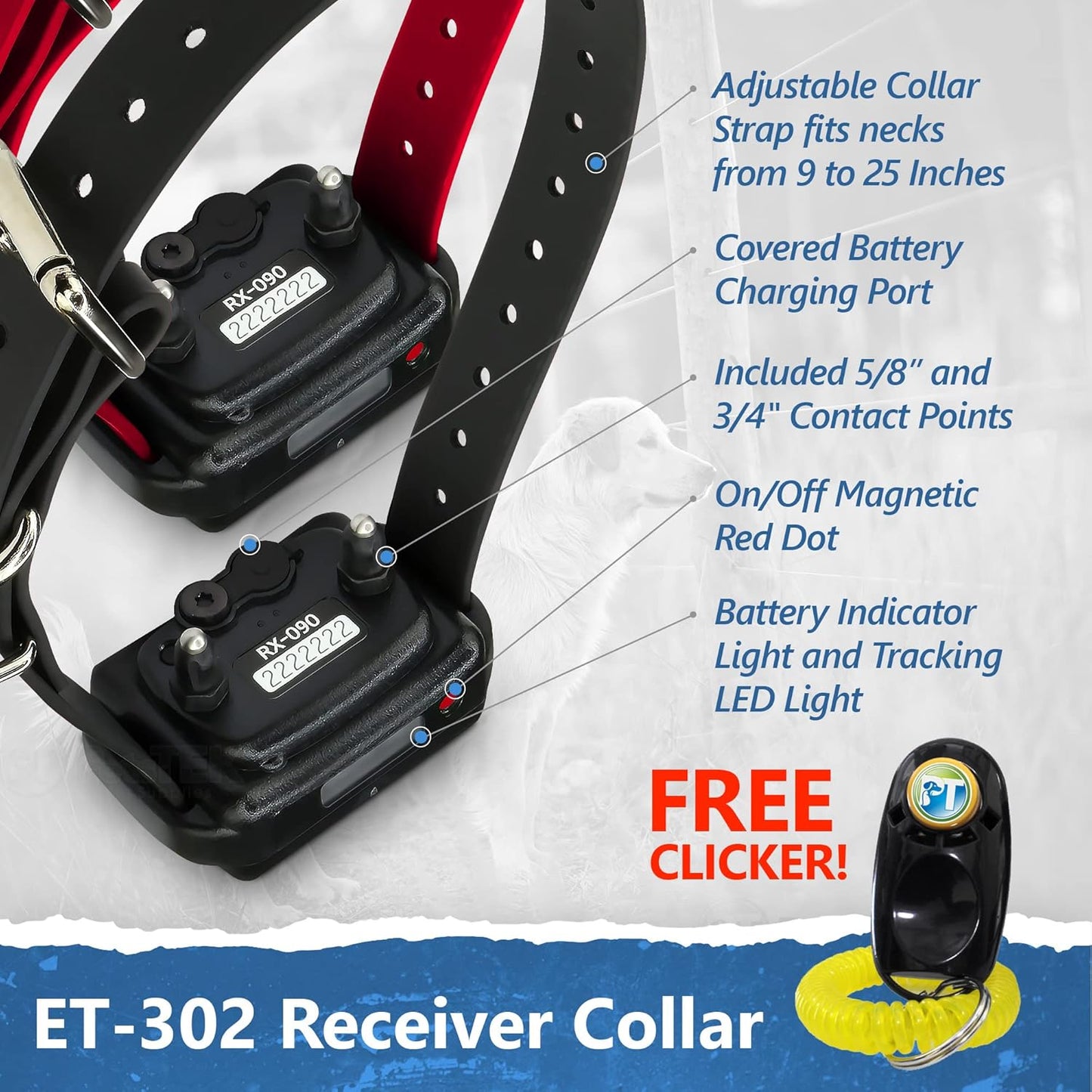Educator ET-302 Mini E Collar for Dog Training with Remote - 1/2 Mile Range, Waterproof, 100 Blunt Stimulation Levels, Tone or Vibration Mode, Night Light for Small, Medium & Large Dogs (2 Dogs)