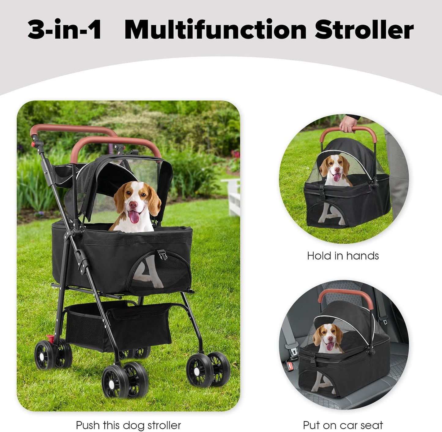 Advwin 3 in 1 Folding Dog Stroller, Pet Stroller for Small/Medium Dogs