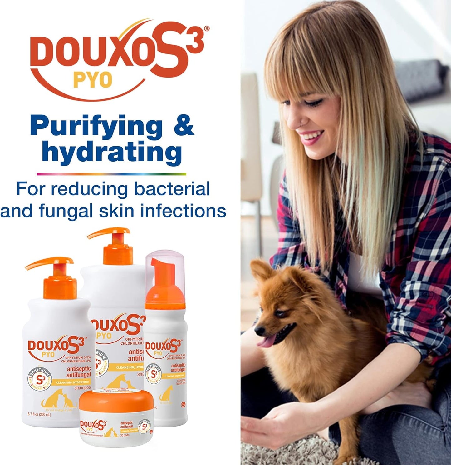Douxo S3 Pyo Shampoo, Contains 3% Chlorhexidine & 0.5% Ophytrium, Antiseptic & Hydrating (200mL)