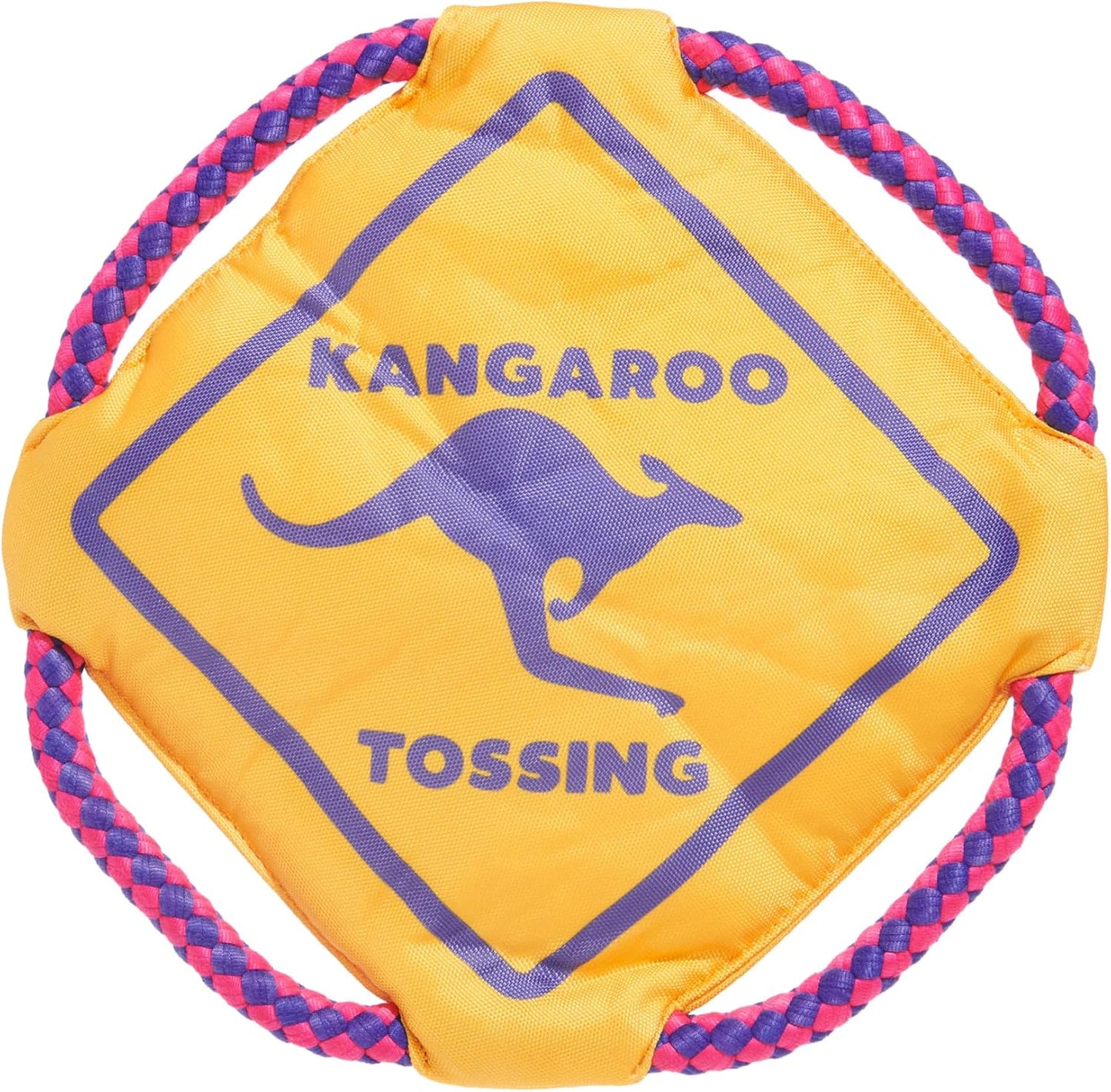 Barkbox Kangaroo Tossing Dog - Aussie Outback Disc with T-Shirt Rope & Crinkle – Fly-and-Tug Fetch Toy for Dogs