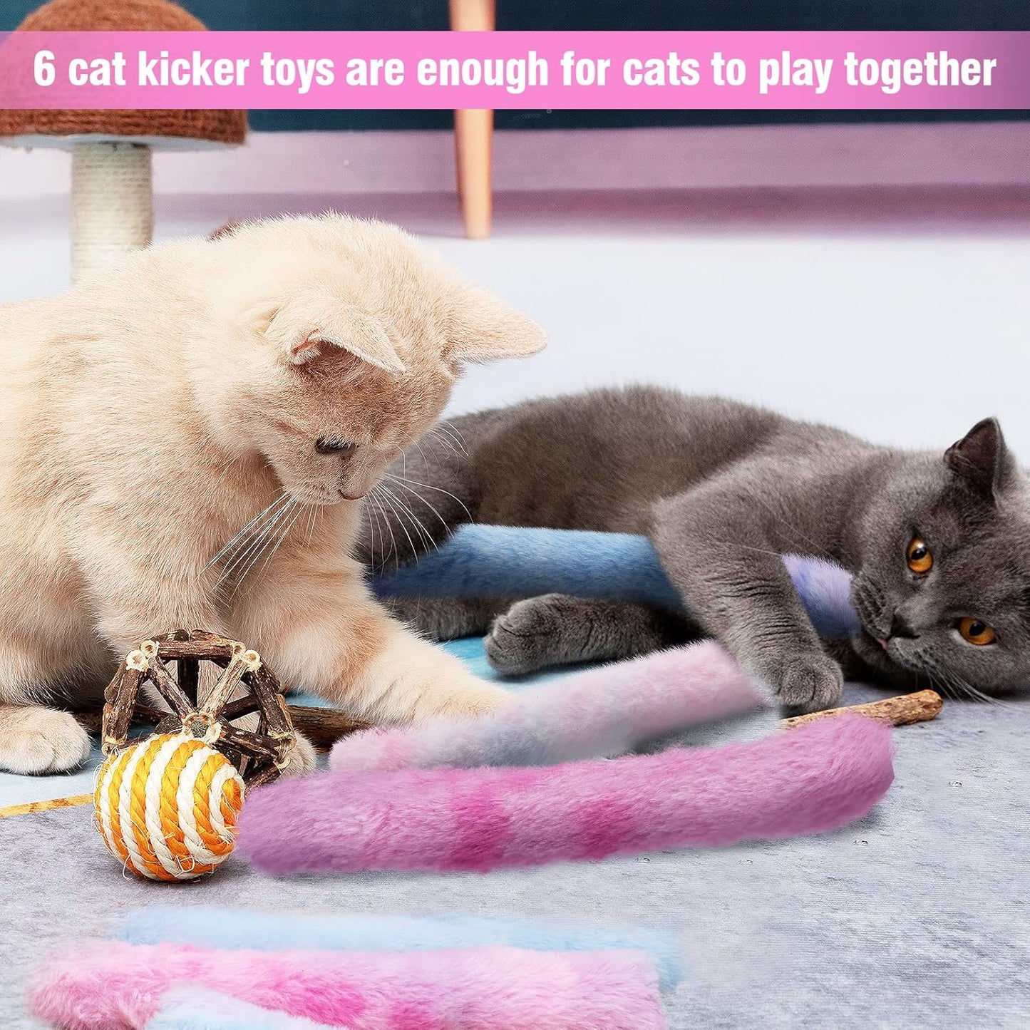 6Pcs Cat Kicker Toys with Sound Paper