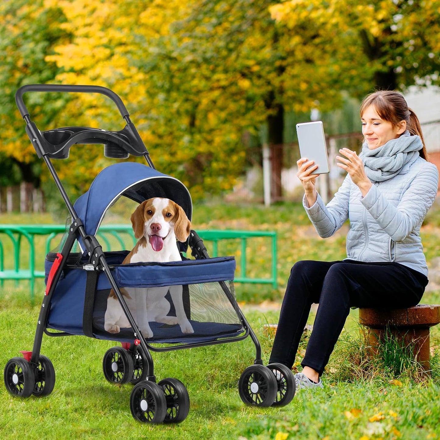 Advwin 4 Wheels Pet Stroller Dog Cat Cage Stroller for Medium Small Travel Folding Carrier
