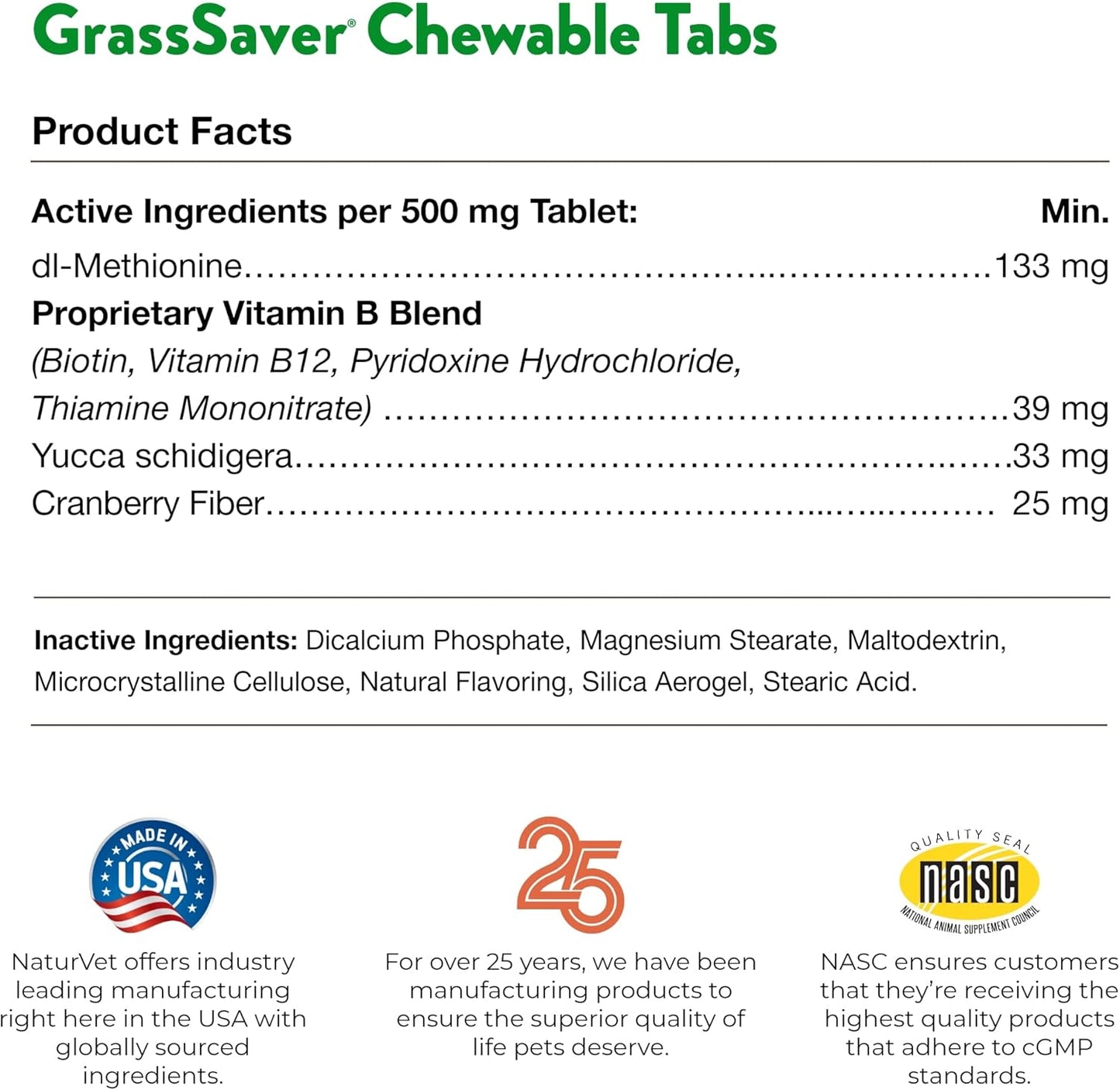 NaturVet GrassSaver Tablets, 250 Pills