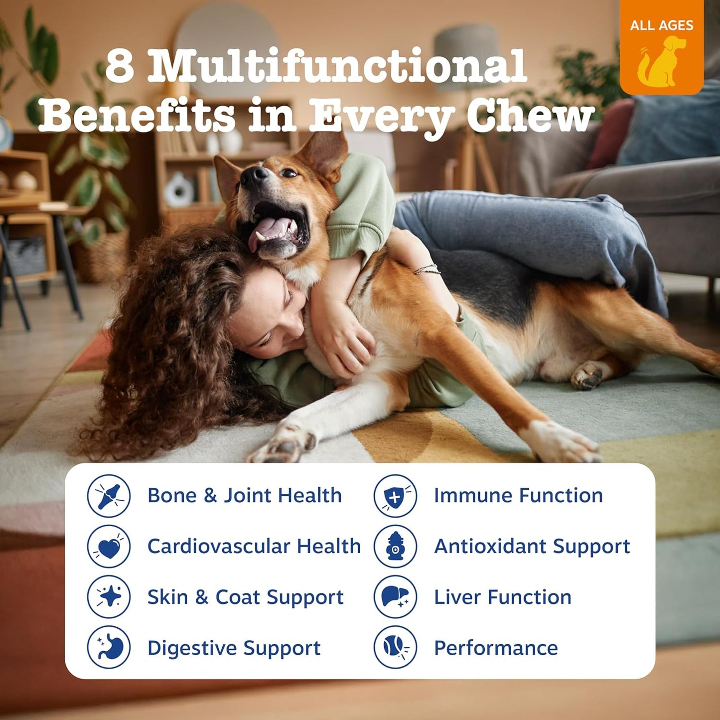 Dog Multivitamin, Chewable Dog Vitamins and Supplements for Hip & Joints, Skin & Coat, Omega 3 Fish Oil for Dogs- Senior & Puppy Multivitamin- Chicken- 120ct