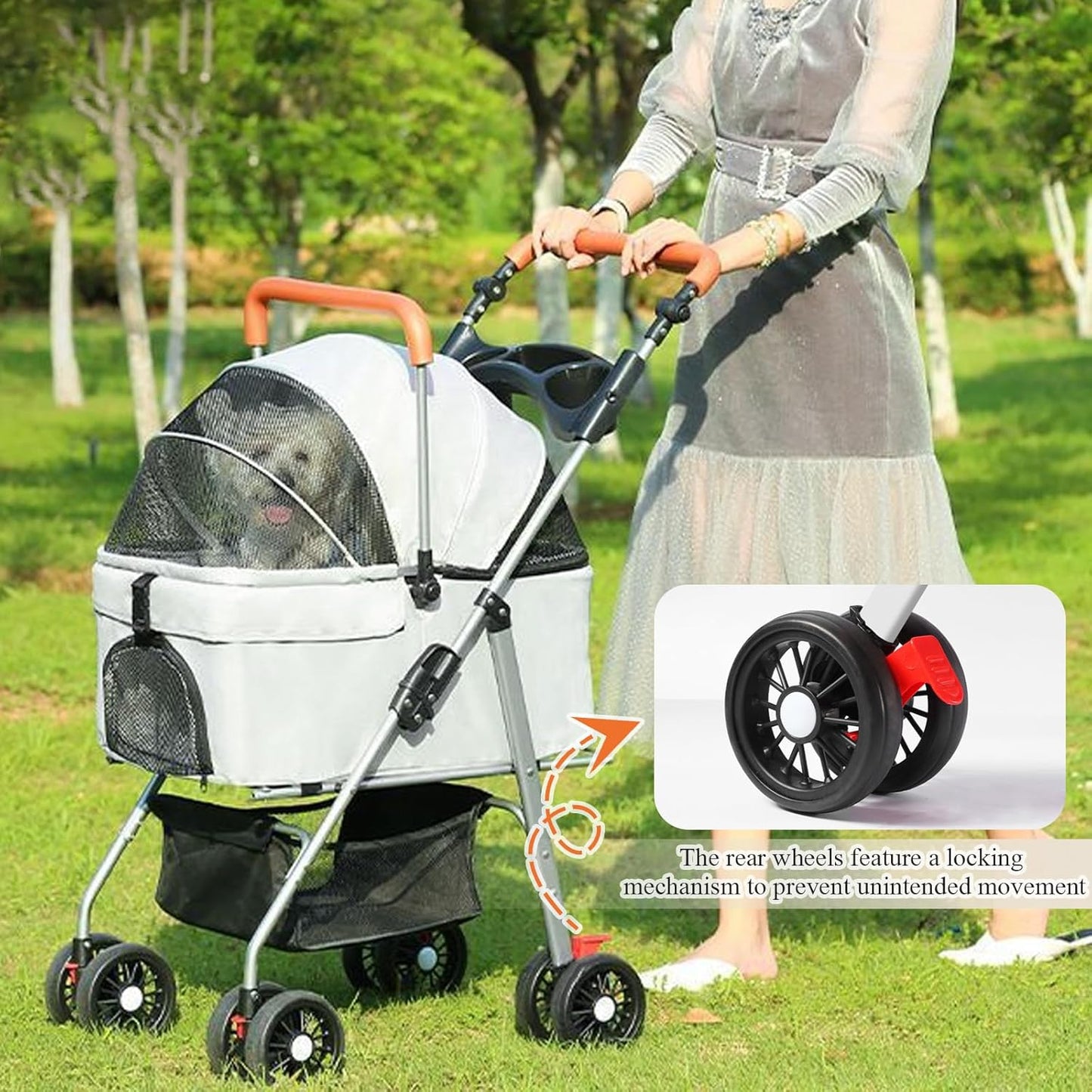 Pet Stroller with 4 Wheels, Foldable Pet Travel Carrier for Medium Small Dogs Cats