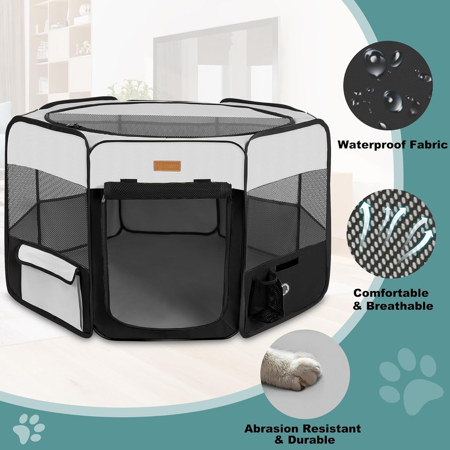 Dog Playpen, Portable Pet Play Pen for Cat, Puppies, Rabbits, Chickens, Foldable Large