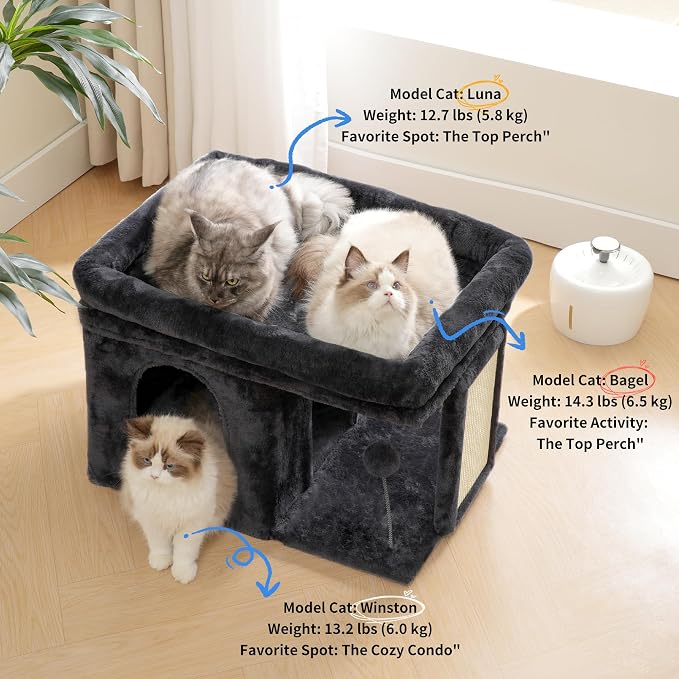 Heybly Cat Tree, 14 inch Cat Tower with Large Perch Bed and Cat Condo for Indoor Cats