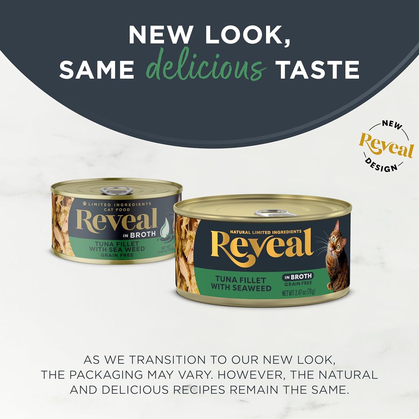 Reveal Natural Wet Cat Food, 24 Count, Grain Free, Limited Ingredient Canned Food for Cats, Tuna with Seaweed in Broth, 70g Tins