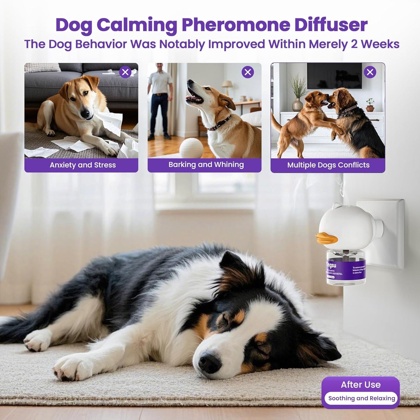 Dog Calming Diffuser, 6 in 1 Puppy Pheromones Calming Diffuse, 2 Diffuser 4 Refill(48ml)