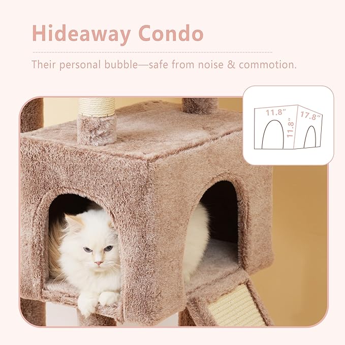 Heybly 64.2" Heavy-Duty Cat Tree for Large Cats with Wide Base HCT027MU | Rosy Brown