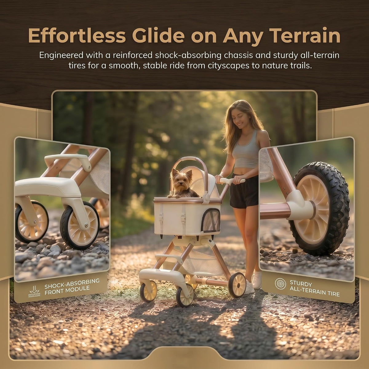 Pet Stroller for Small Medium Dogs & Cats, 20 lbs Capacity - Portable,Khaki
