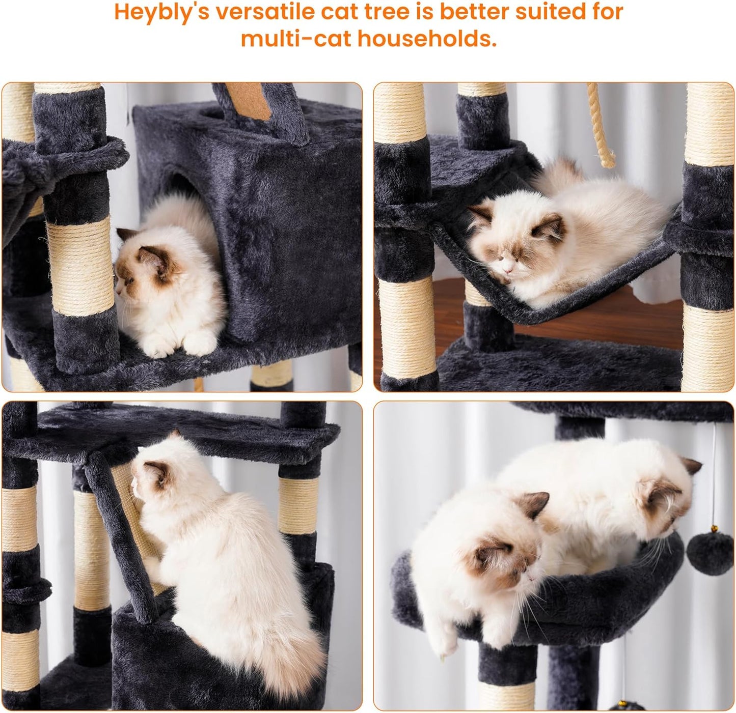 Heybly Cat Tree for Large Cats,68 inch Multi-Level Cat Tower for Indoor Cats