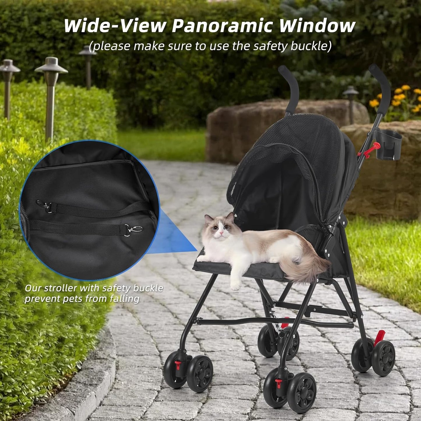 Pet Stroller Oxford Cloth Foldable Dog Strollers for Small Dogs and Cats Suitable for All Road Surfaces Wide-View Panoramic Window 4 Wheels with Brakes Portable Design, Easy to Store (Grey)