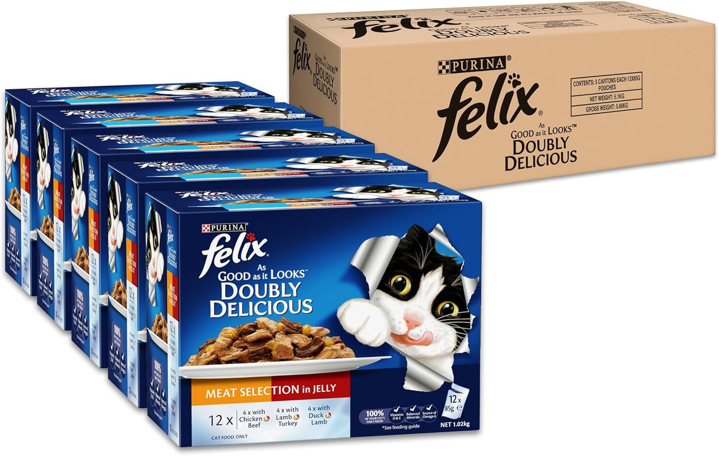 FELIX As Good As It Looks Adult Wet Cat Food Meat Selection 60x85g
